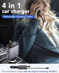 4-in-1 Retractable Car Charger - 100W Fast Charge