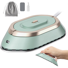 Travel Iron with Dual Voltage - 120V/220V Lightweight Dry for Clothes (No Steam), Non-Stick Ceramic Soleplate, 302℉ Mini Heat Press Machine, with Spray Bottle, Pouch & Silicone Stand